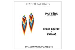brick stitch pattern, bead earrings with fringe, native american print earrings diy, seed bead pattern, mexican pattern