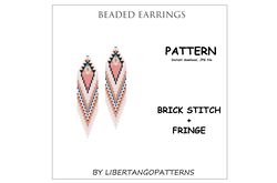 brick stitch pattern, beaded earrings with fringe, native american print earrings diy, seed bead pattern, beadwork