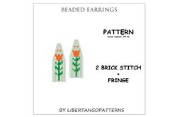 stitch brick pattern, flower beaded earrings pattern, floral bead earrings, beadwork pattern, instant download, weaving