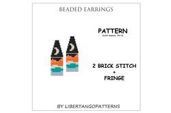 stitch brick pattern, moon beaded earrings, seed bead pattern, beaded fringe earrings, mountains earrings pattern