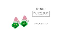 Grinch beaded earrings pattern, Brick stitch pattern for miyuki delicas 11/0, Seed beads, New Year Christmas pattern