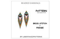 brick stitch pattern, beaded earrings with fringe, native american print earrings diy, seed bead pattern, mexican print