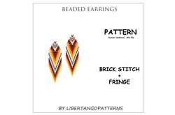 Brick stitch pattern, Beaded earrings with fringe, Native American print earrings DIY, Seed bead pattern, Mexican print