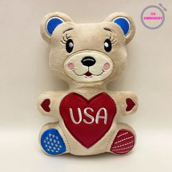 ITH Pattern USA 4th of July Bear patriotic USA toy soft stuffed in the Hoop Machine Embroidery design
