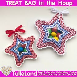 n The Hoop Machine Embroidery design ITH Peekabo Bag American Star USA Patriotic 4th of July Treat Bag ITH Pattern