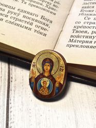 Blessed Mother | Hand painted icon | Travel size icon | Orthodox icon for travellers | Small Orthodox icons | Holy