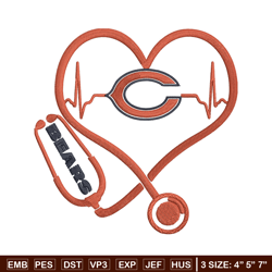 Stethoscope Chicago Bears embroidery design, Bears embroidery, NFL embroidery, sport embroidery, embroidery design.