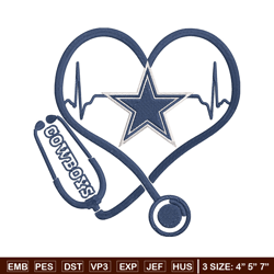 Stethoscope Dallas Cowboys embroidery design, Dallas Cowboys embroidery, NFL embroidery, logo sport embroidery.