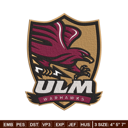 ULM Warhawks logo embroidery design, NCAA embroidery, Embroidery design, Logo sport embroidery, Sport embroidery.