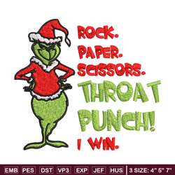 Rock Paper Scissors Throat Punch Grinch Embroidery design, Grinch Christmas Embroidery, Grinch design, Digital download