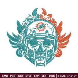 Skull Helmet Miami Dolphins Floral embroidery design, Miami Dolphins embroidery, NFL embroidery, logo sport embroidery.