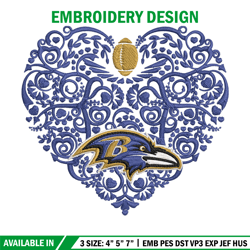 Baltimore Ravens Heart embroidery design, Ravens embroidery, NFL embroidery, Logo sport embroidery, embroidery design.