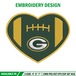 Green Bay Packers Heart embroidery design, Packers embroidery, NFL embroidery, logo sport embroidery, embroidery design