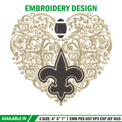 New Orleans Saints Heart embroidery design, New Orleans Saints embroidery, NFL embroidery, logo sport embroidery.