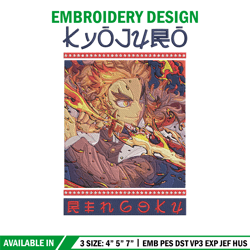 Rengoku Embroidery Design, Demon slayer Embroidery, Embroidery File, Anime Embroidery, Anime shirt, Digital download