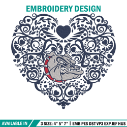 Gonzaga Bulldogs heart embroidery design,NCAA embroidery,Sport embroidery , Embroidery design, Logo sport embroidery