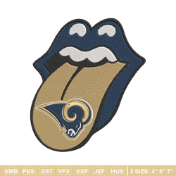 Los Angeles Rams Tongue embroidery design, Rams embroidery, NFL embroidery, logo sport embroidery, embroidery design.