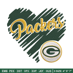 Green Bay Packers Heart embroidery design, Green Bay Packers embroidery, NFL embroidery, logo sport embroidery.