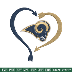Heart Los Angeles Rams embroidery design, Rams embroidery, NFL embroidery, logo sport embroidery, embroidery design.
