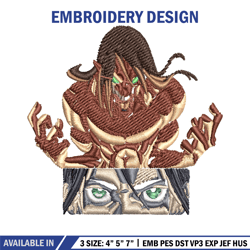 Eren titan Embroidery Design, Aot Embroidery, Embroidery File, Anime Embroidery, Anime shirt, Digital download