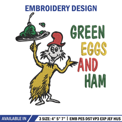 Green eggs and ham Embroidery Design, Dr Seuss Embroidery, Embroidery File, Embroidery design, Digital download