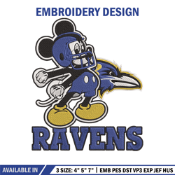 Mickey Mouse Baltimore Ravens embroidery design, Baltimore Ravens embroidery, NFL embroidery, Logo sport embroidery.
