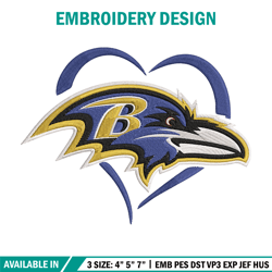 Heart Baltimore Ravens embroidery design, Ravens embroidery, NFL embroidery, Logo sport embroidery, embroidery design. (