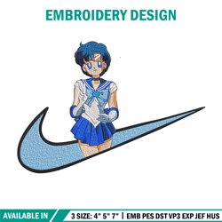 Sailor Mercury Embroidery Design,Sailor moon Embroidery, Embroidery File, Nike Embroidery, Anime shirt, Digital download