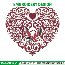 Eastern Washington heart embroidery design, Sport embroidery, logo sport embroidery, Embroidery design,NCAA embroidery