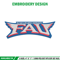 Florida Atlantic logo embroidery design, Sport embroidery, logo sport embroidery,Embroidery design, NCAA embroidery