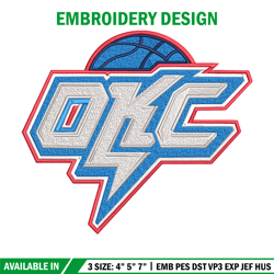 Oklahoma City Thunder logo embroidery design, NBA embroidery, Sport embroidery, Embroidery design, Logo sport embroidery