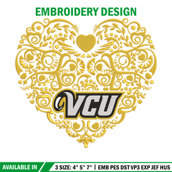 VCU Rams heart embroidery design, NCAA embroidery, Sport embroidery, logo sport embroidery, Embroidery design