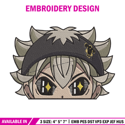 Asta Peeker Embroidery Design, Black clover Embroidery, Embroidery File, Anime Embroidery, Anime shirt,Digital download.