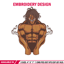 Eren titan Embroidery Design,Aot Embroidery, Embroidery File, Anime Embroidery, Anime shirt, Digital download.