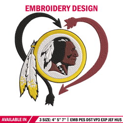 Washington Redskins Heart embroidery design, Washington Redskins embroidery, NFL embroidery, logo sport embroidery.