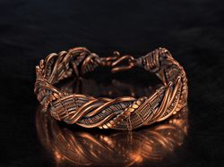 Unique wire wrapped pure copper bracelet for woman or man Antique style artisan copper jewelry 7th 22nd Anniversary gift