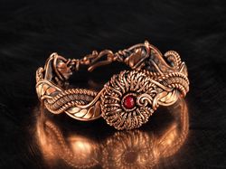 copper wire wrapped red agate bracelet unique woven copper wire flower bangle for her artisan jewelry by wire wrap art