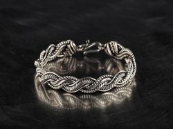 Unique wire wrapped nickel silver bracelet Silver tone woven wire bangle 28th Wedding Anniversary gift for him her
