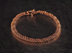 Narrow wire wrapped pure copper bracelet for him or her
