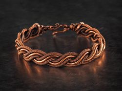 Copper wire wrapped bracelet for woman or man Wire weave bangle 7th Anniversary gift Wearable art WireWrapArt jewelry