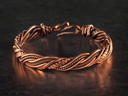 Pure copper wrapped bracelet for woman Antique style Unique handmade WireWrapArt jewelry 7th Wedding Anniversary gift