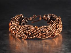 Pure copper wire wrapped swirls bracelet for woman Wire woven heady graceful bracelet 7th Anniversary gift for her