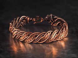 Unique copper wire wrapped bracelet, Genuine copper wire, 7th Wedding Anniversary gift for him or her, Big size bangle