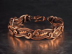 Pure copper wire wrapped swirls bracelet for woman Wire woven heady graceful bangle 7th Anniversary gift for her wife