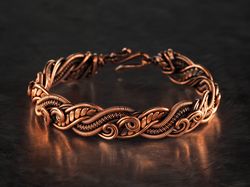 Unique copper wire wrapped bracelet for woman Wire swirls bangle for her Wirewrapart copper jewelry 7th Anniversary gift