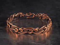 pure copper wire wrapped swirls bracelet for woman, wire woven heady graceful bangle, 7th anniversary gift for wife