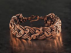 Unique copper wire wrapped bracelet for woman Wire swirls bangle for her Braided wire copper jewelry 7 Anniversary gift