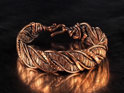 Unique copper wire wrapped bracelet for woman, Woven wire bangle for her by WIREWRAPART, 7th Anniversary gift for wife