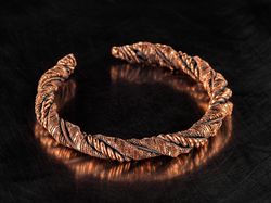Adjustable cuff bracelet Pure copper wire wrapped bagle for him or her Viking style Unique 7th Anniversary gift