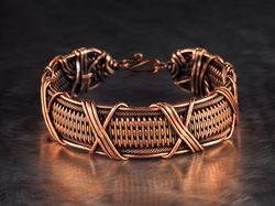 Unique copper wire wrapped bracelet, Genuine copper wire, 7th Wedding Anniversary gift for man or woman, Antique style